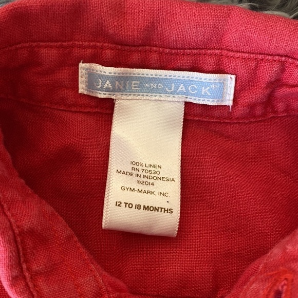 Janie & Jack Red Linen and Blue Cotton Button Down Shirt Bundle Sz 12-18 - Picture 9 of 16